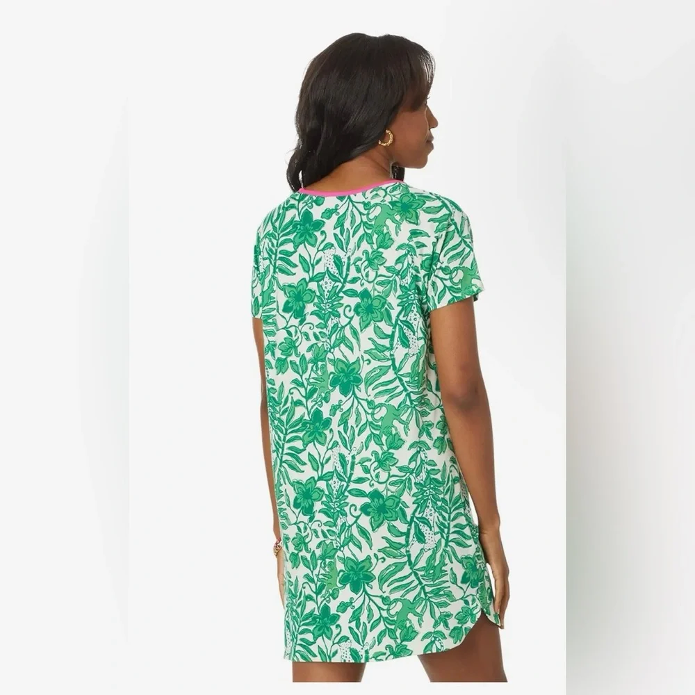 Lilly Pulitzer Women's Medium Margene PJ Sleep Dress Leaf Green Pink Escape Plan